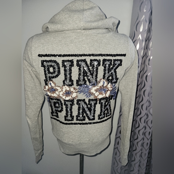 PINK Victoria's Secret Tops - Pink hibiscus 🌺 hoodie sequined size XS- S